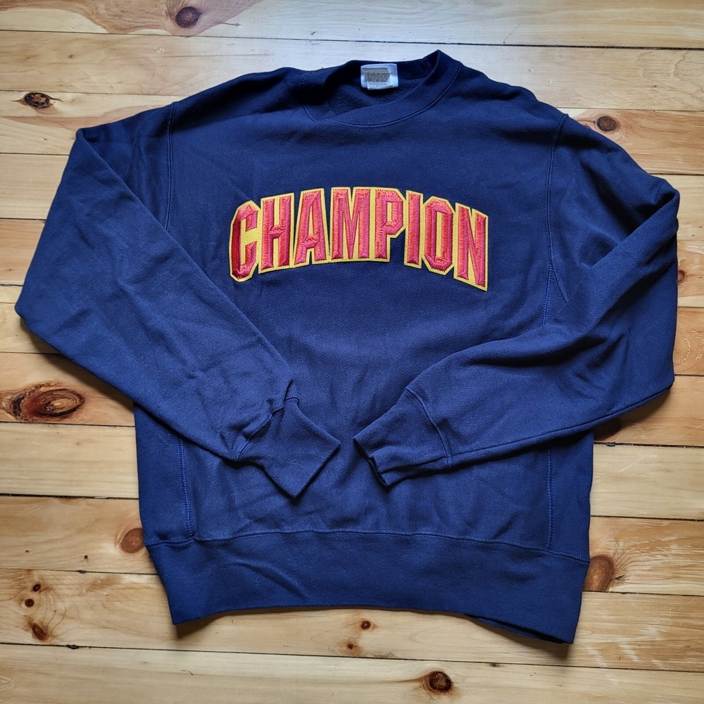Champion Reverse Weave Sweatshirt Mens Medium Navy Blue Embroidered Logo Retro
